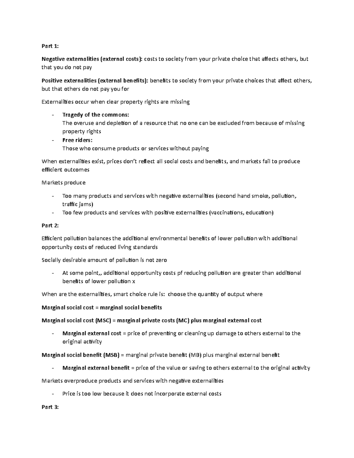 LM11 Notes - Part 1: Negative externalities (external costs): costs to ...