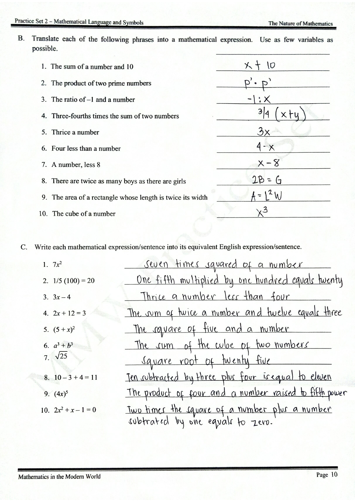 Document 11 - Practice Set - Mathematics For The Modern World - Studocu