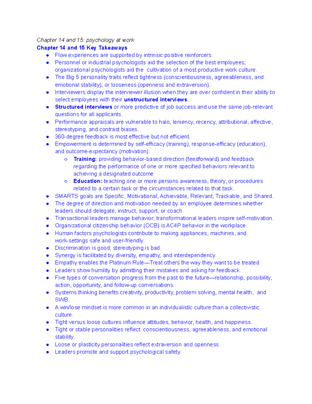 Intro psych final exam pt2 - Chapter 14 and 15: psychology at work ...