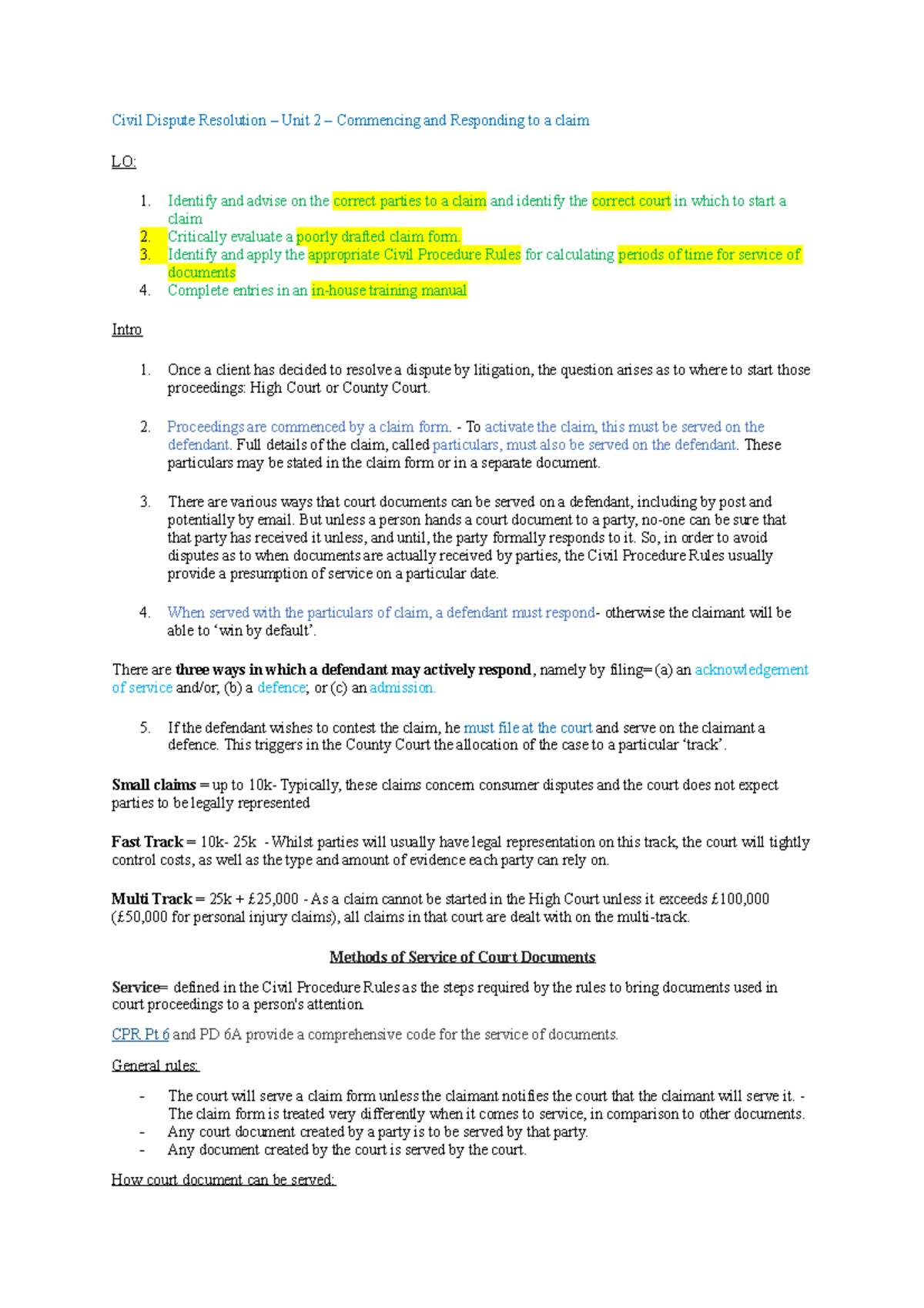 civil dispute resolution notes - Civil Dispute Resolution – Unit 2 ...