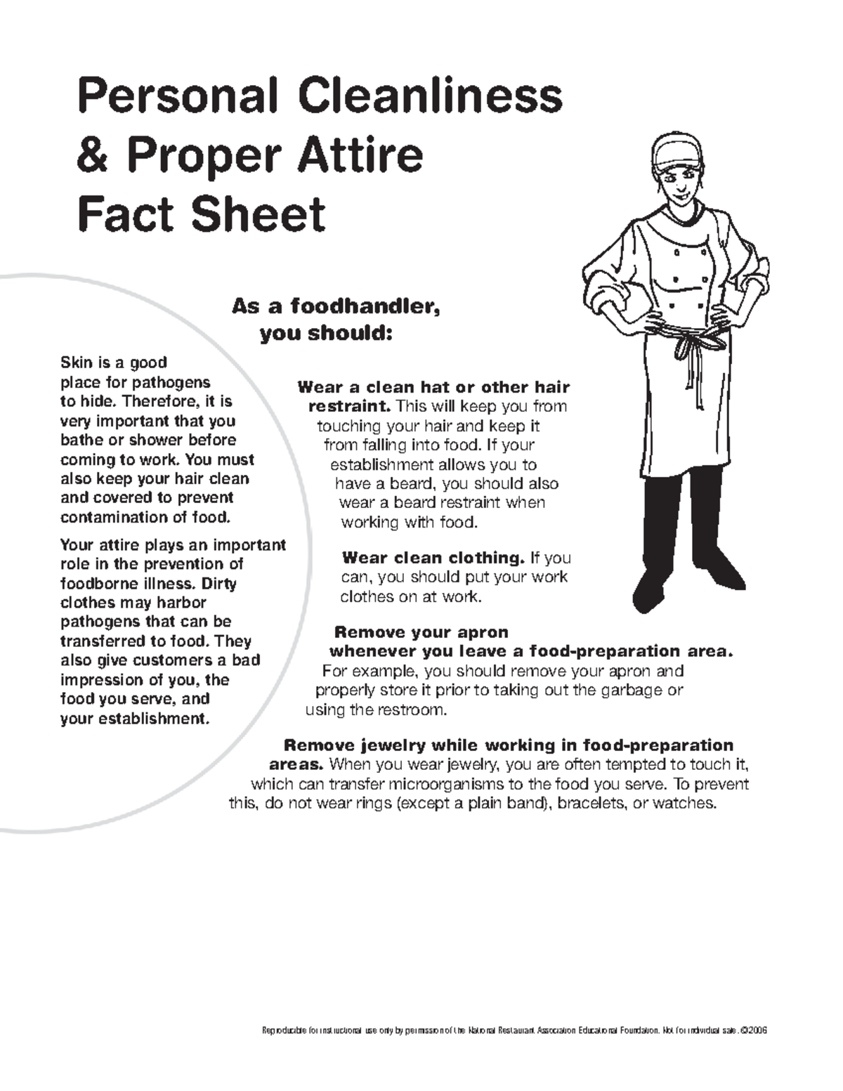 Personal cleanliness - As a foodhandler, you should: Wear a clean hat ...