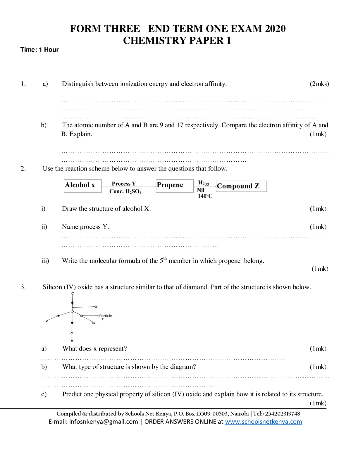 Chemistry paper 1 form 3 term 1 exam 2020 - CHEMISTRY PAPER 1 Compiled ...