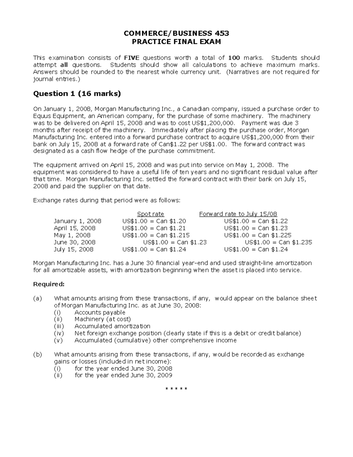Sample/practice exam 2012, questions and answers - 453 PRACTICE FINAL ...