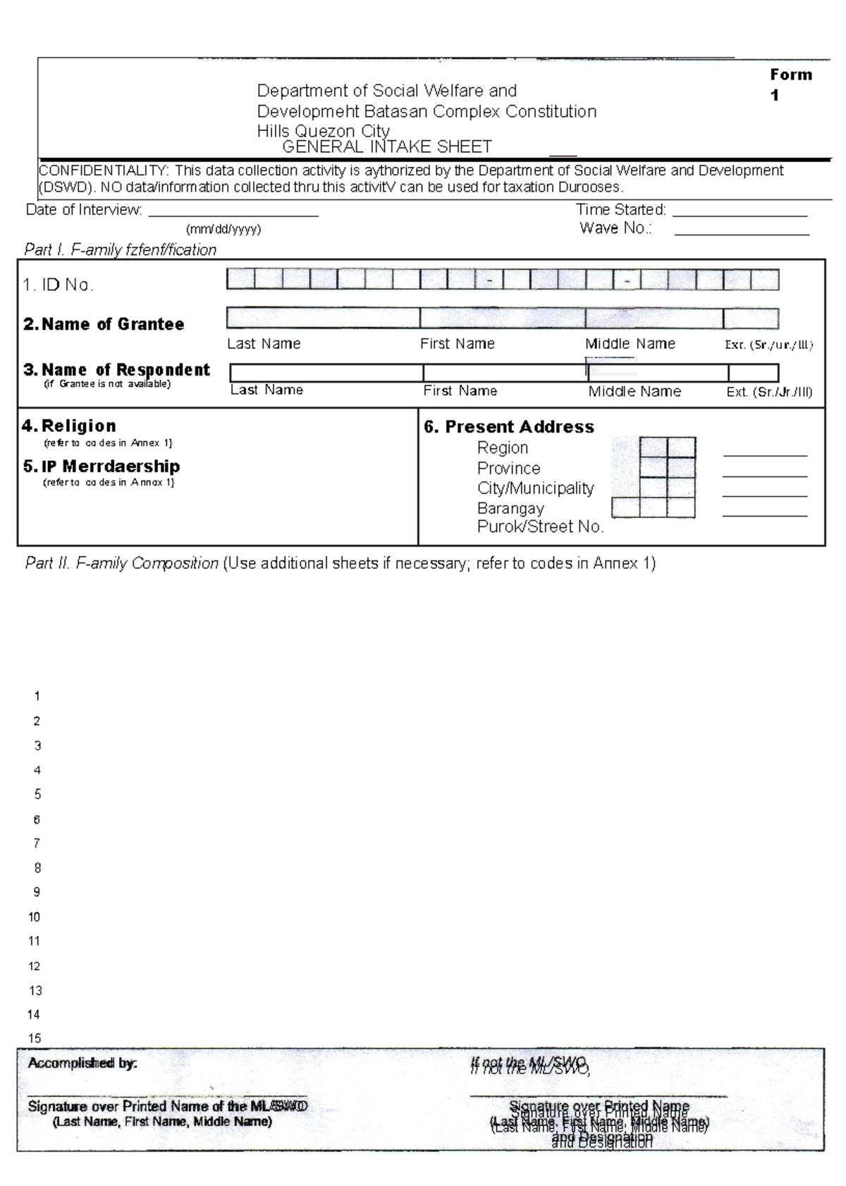 Dswd general intake sheet - Department of Social Welfare and ...