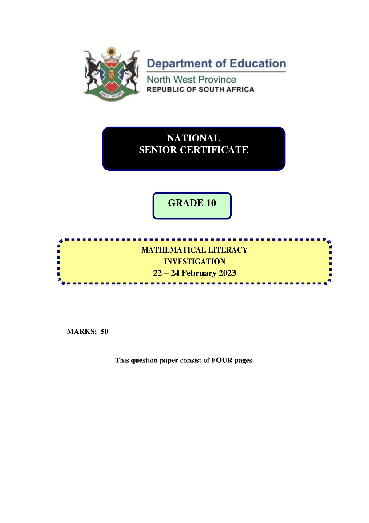 ML10 TERM1 Investigation - MARKS: 50 This question paper consist of ...