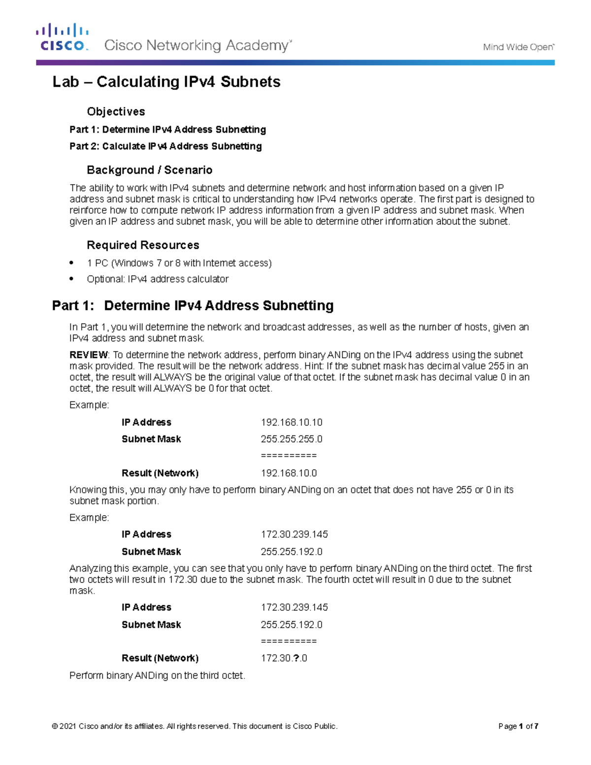 8.1.4.6 Lab - Calculating IPv4 Subnets - Lab – Calculating IPv4 Subnets ...