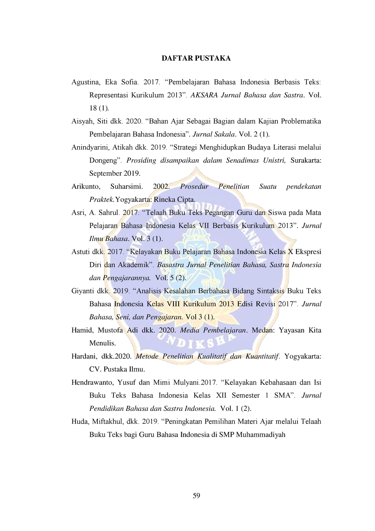 1812011 009- Daftar Pustaka - 59 DAFTAR PUSTAKA Agustina, Eka Sofia ...