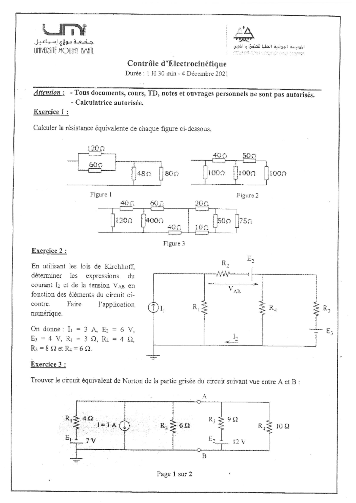 S1 Test électrocinétique 2021 Ensam Meknes S1 - Electrostatique Et ...