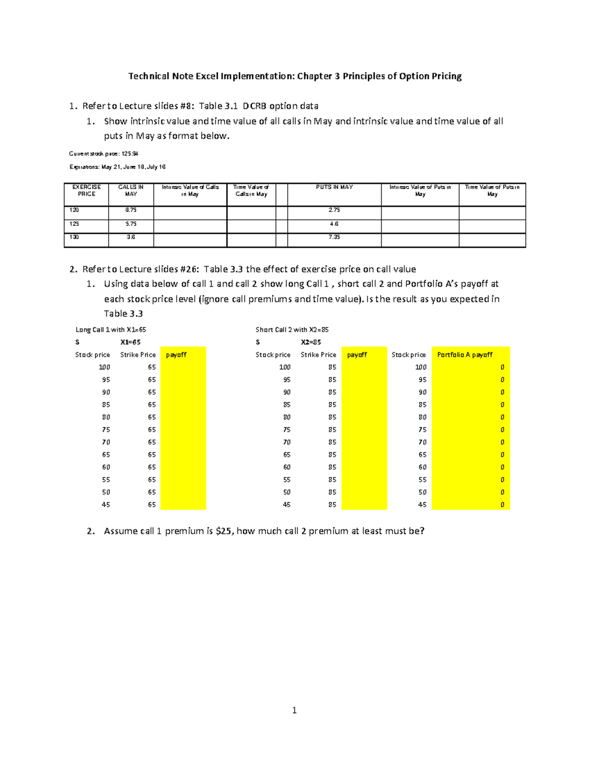 Technical note Excel implementation-Chapter 3 Principle of Option ...