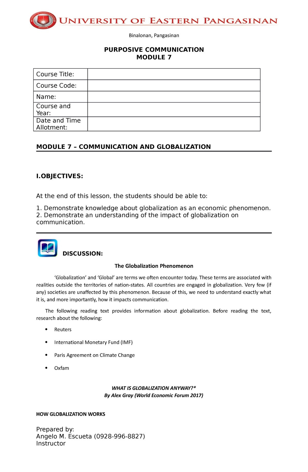 Module 7 Communication And Globalization - PURPOSIVE COMMUNICATION ...