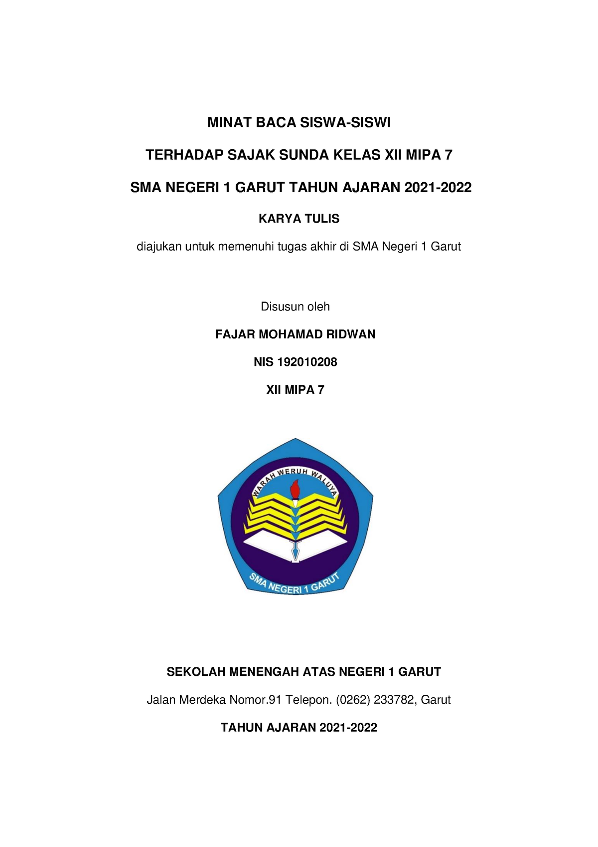 Karya Tulis Minat Baca Siswa Siswi Terhadap Sajak Sunda Kelas Xii