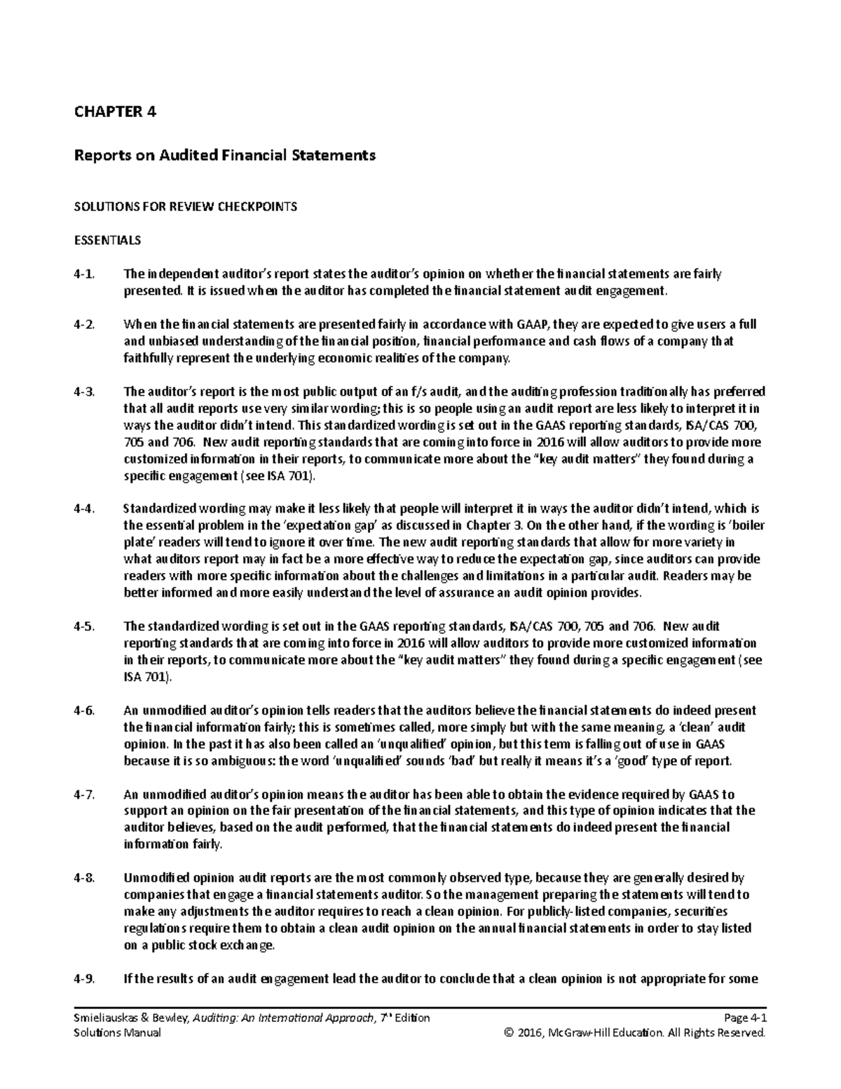 Chapter 4 Solutions - CHAPTER 4 Reports on Audited Financial Statements ...