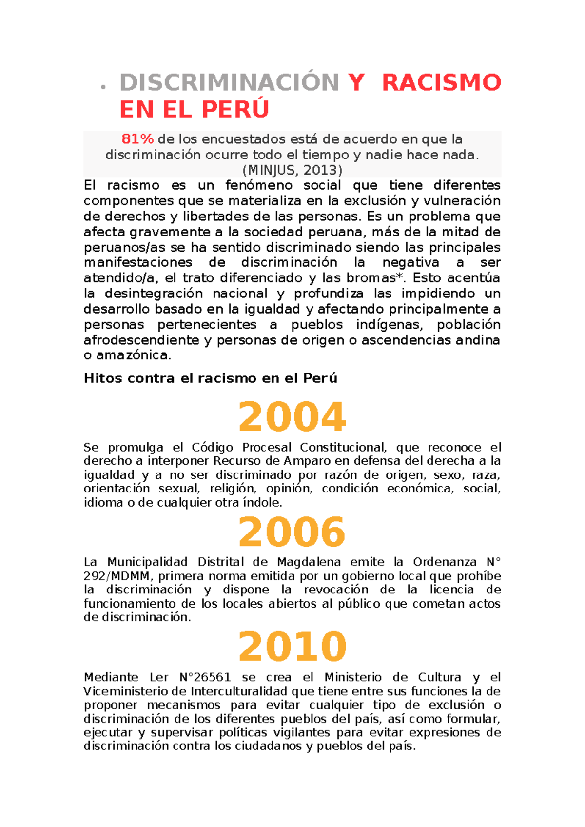 Discriminación - DISCRIMINACIÓN Y RACISMO EN EL PERÚ 81% de los ...
