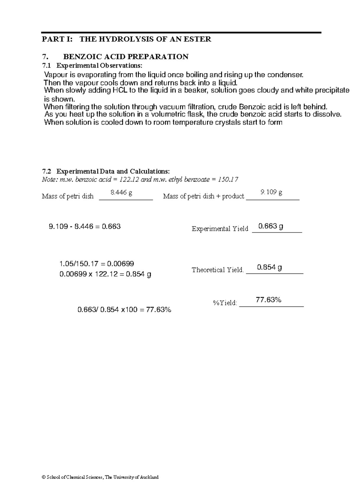 CHEM110+Lab+3+Report+Template - PART I: THE HYDROLYSIS OF AN ESTER 7 ...