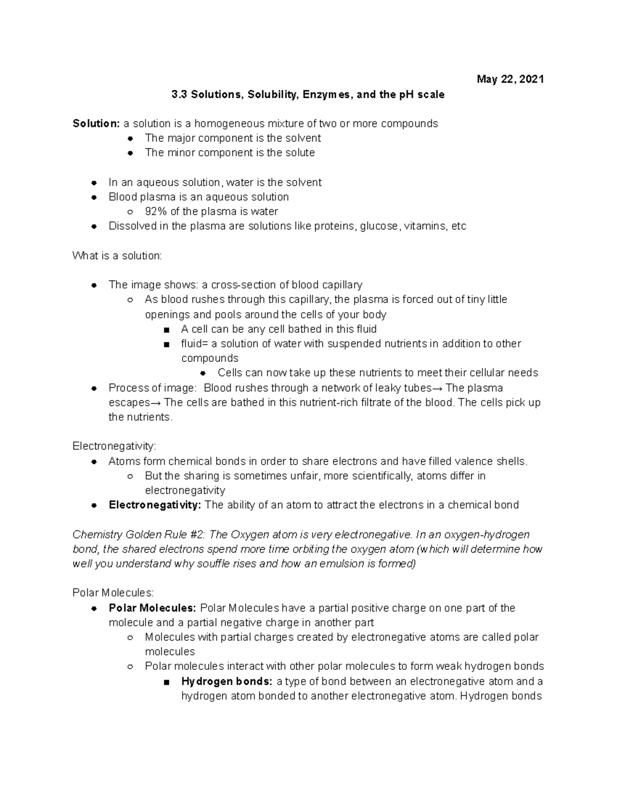 BIOL203 Lesson 3.3 - May 22, 2021 3 Solutions, Solubility, Enzymes, and ...