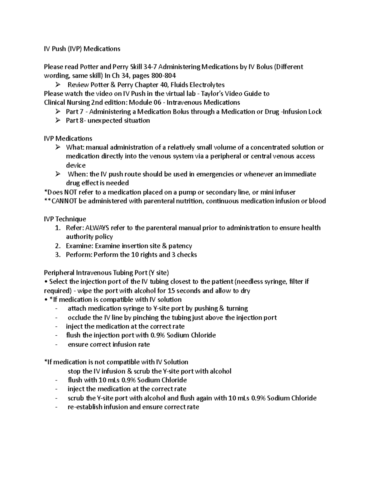 IV Push - Nursing IV Push notes - IV Push (IVP) Medications Please read ...