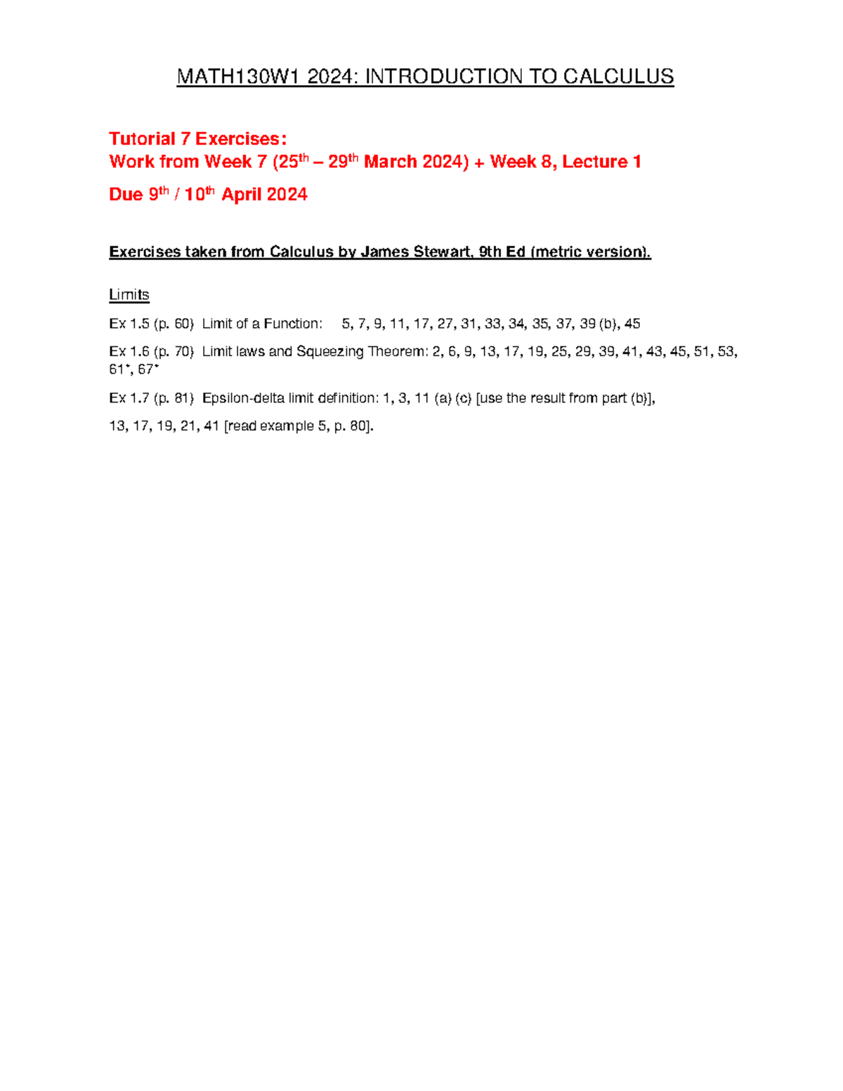 MATH130 W1 2024 Tutorial 7 with exercises and answers - MATH130W1 2024 ...