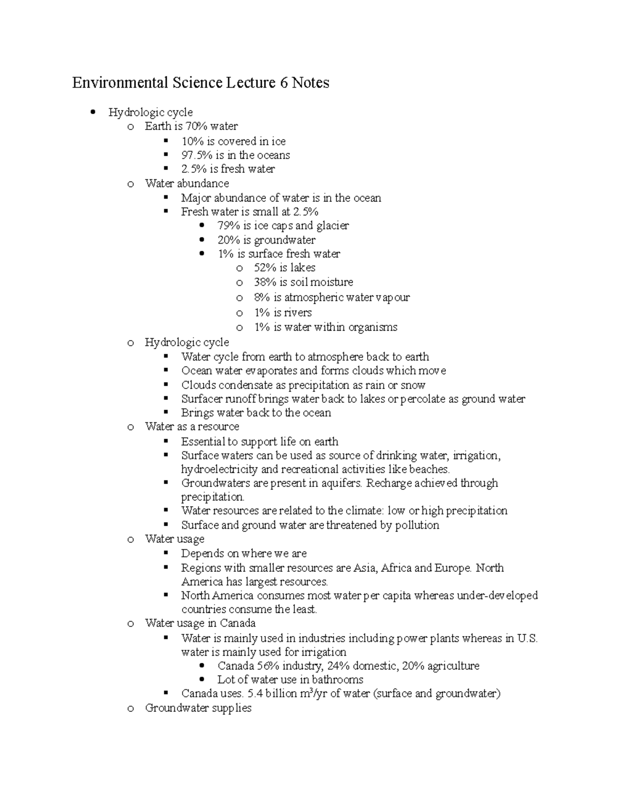 Environmental Science Chapter 3 - Environmental Science Lecture 6 Notes ...