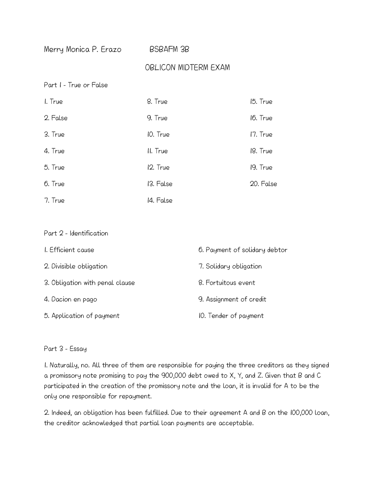 Erazo Oblicon Midterm Exam - Merry Monica P. Erazo BSBAFM 3B OBLICON ...