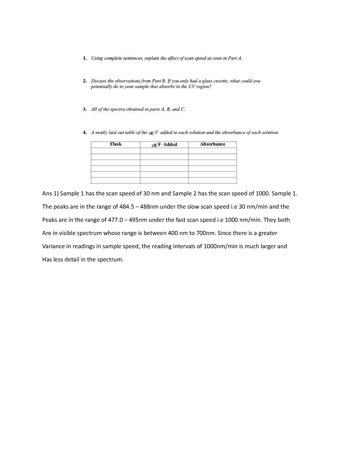 Lab 1 chy203 - Lab 1 chemistry - Ans 1) Sample 1 has the scan speed of ...