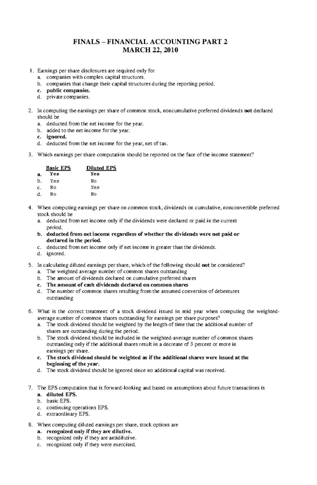 Test 2012, questions - FINALS – FINANCIAL ACCOUNTING PART 2 MARCH 22 ...