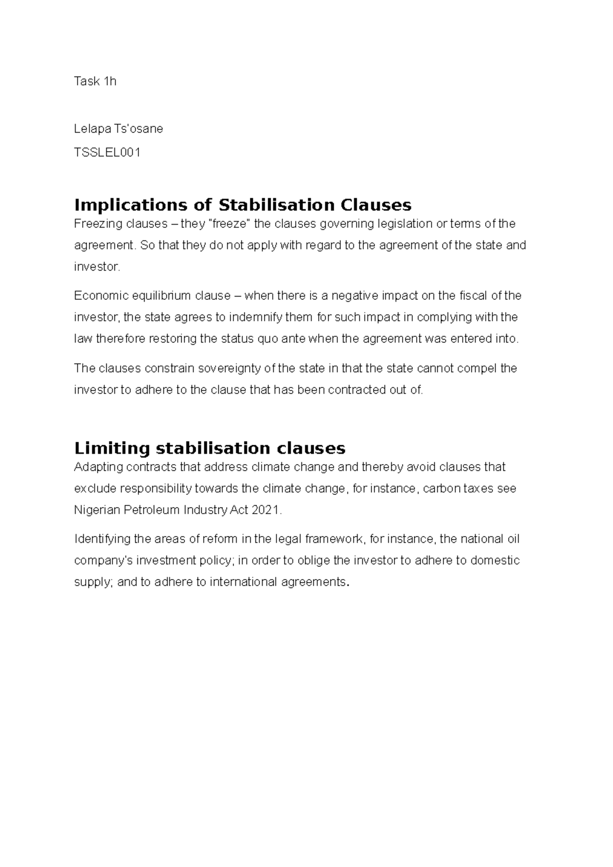 Task 1h - Task 1h Lelapa Ts’osane TSSLEL Implications of Stabilisation ...