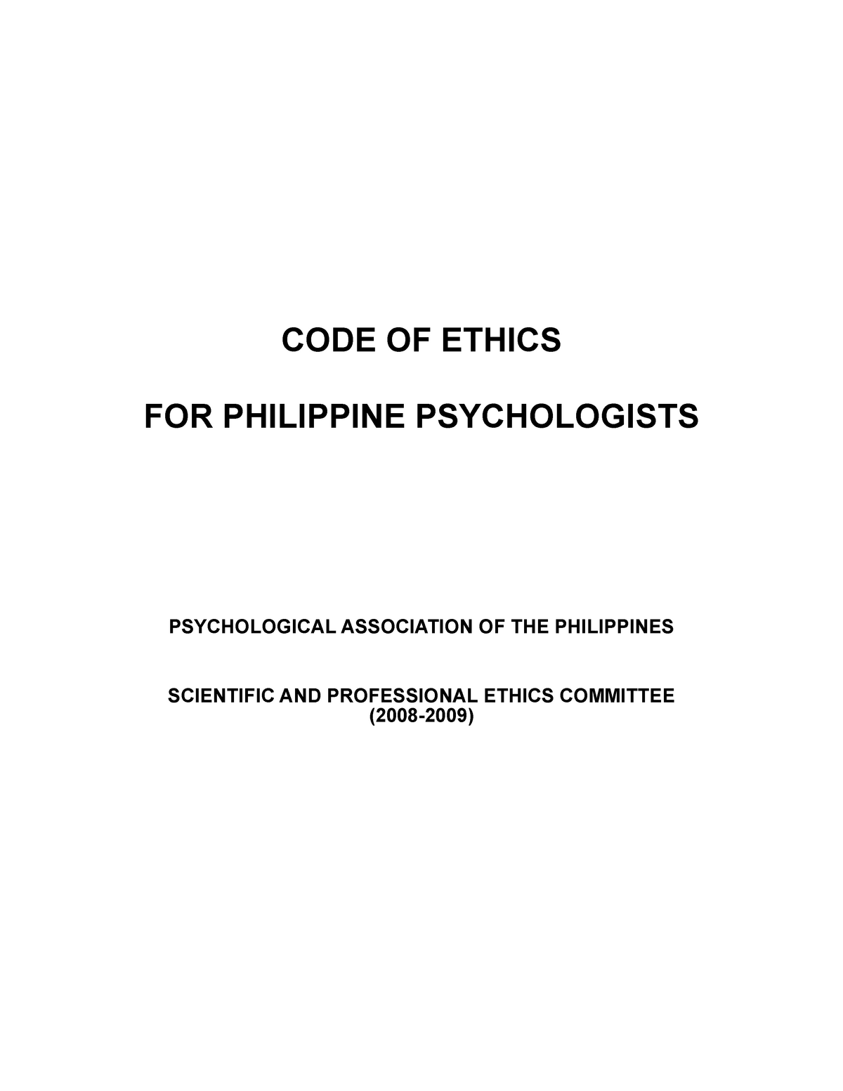 Pap Code Of Ethics Psychology 101 University Of The Philippines Studocu