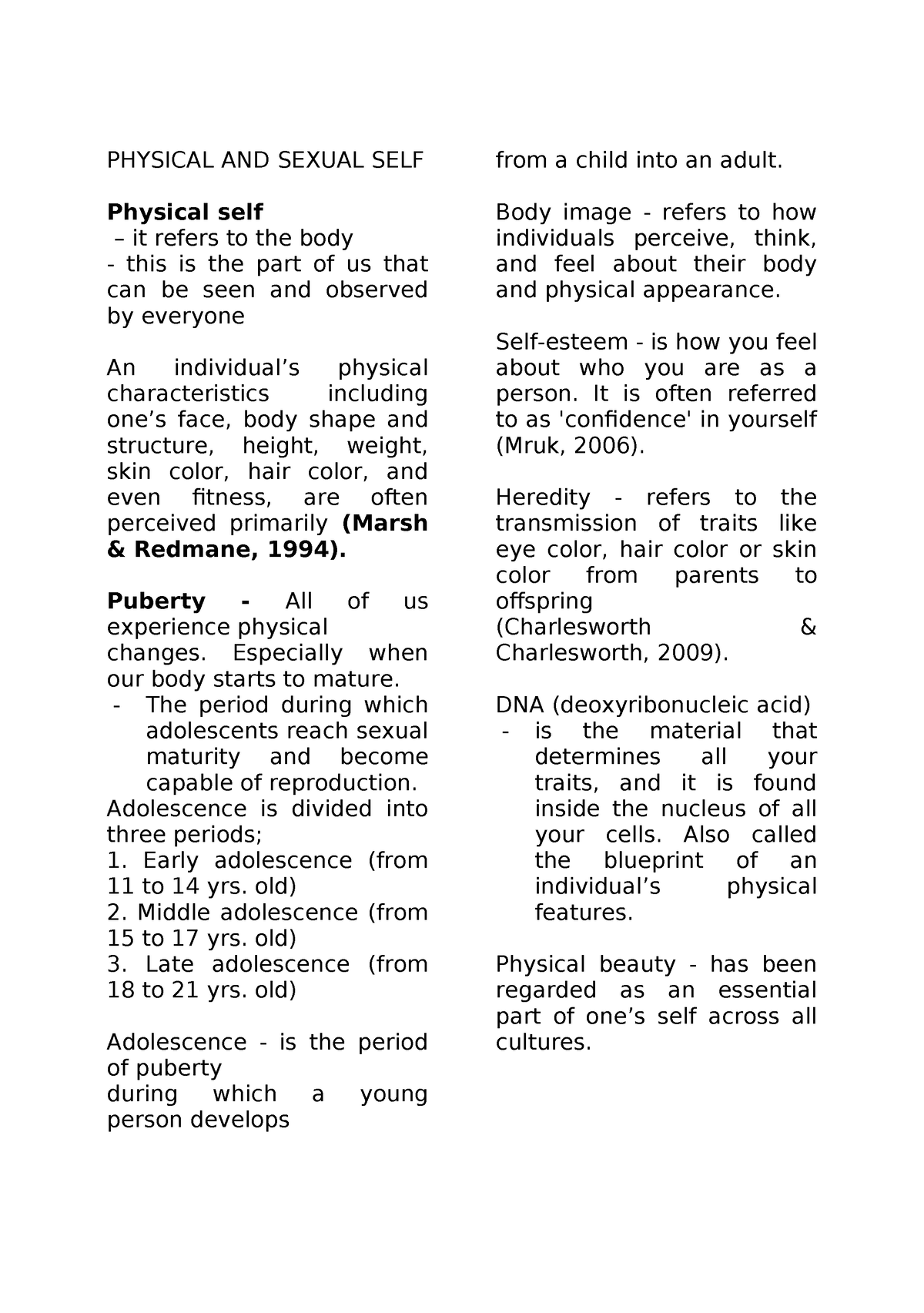 Uts Reviewer Notes For Utss Physical And Sexual Self Physical Self It Refers To The Body 