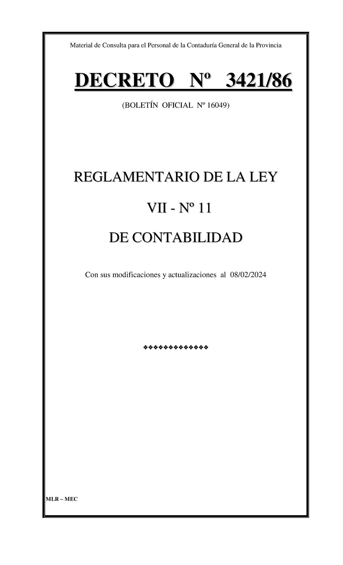 Ley De Contabilidad-Decreto Reglamentario-N°3421 - Material De Consulta ...