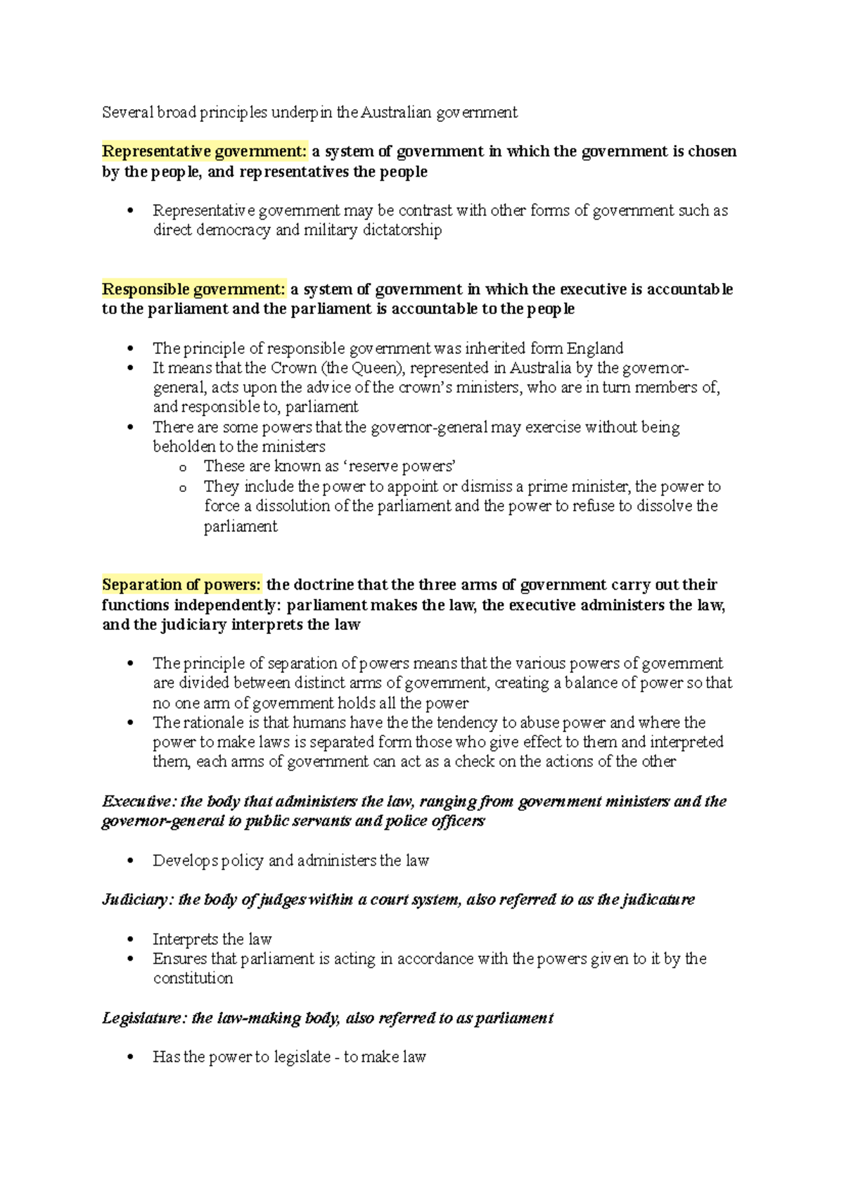 Government in Australia - Several broad principles underpin the ...