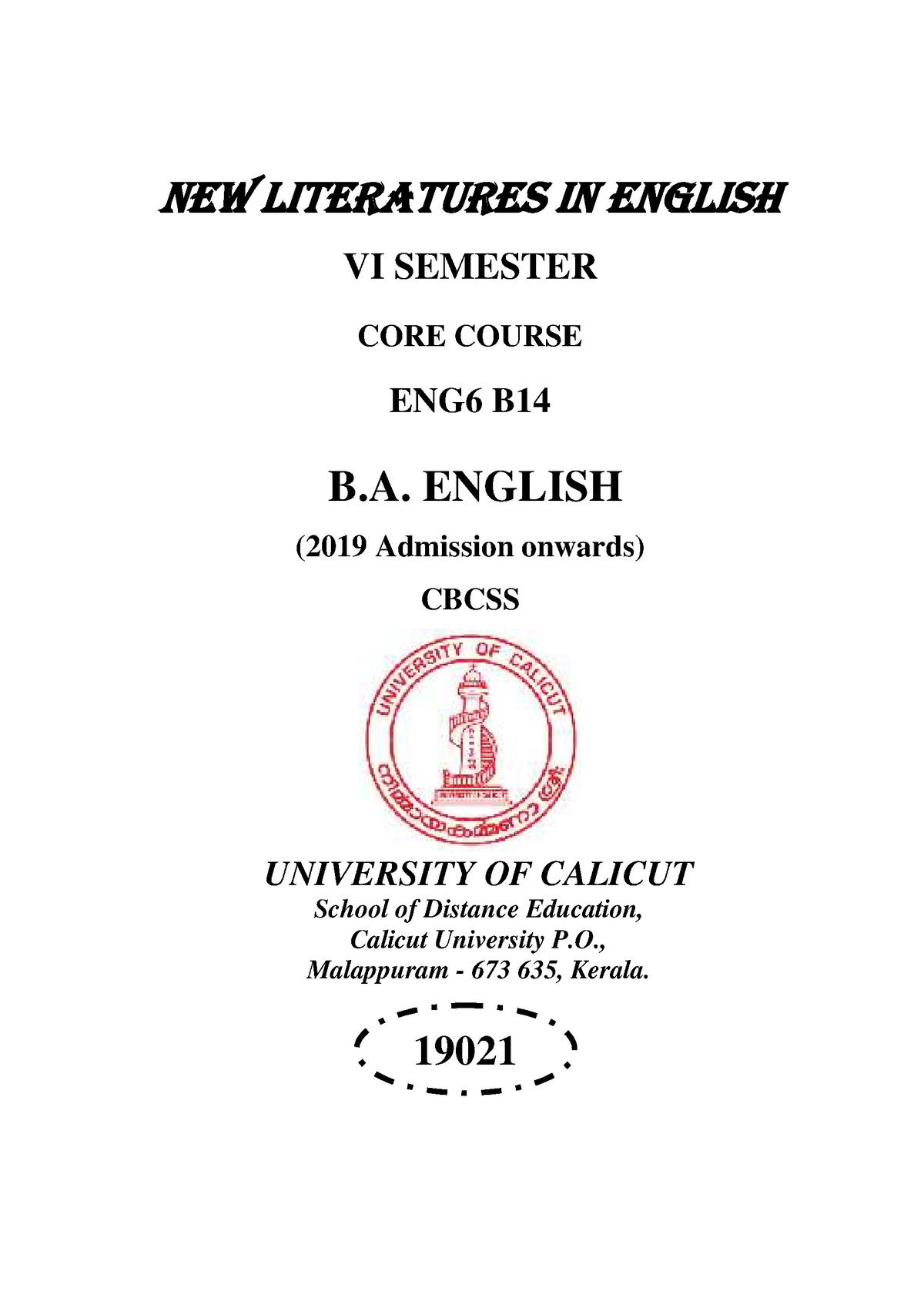 NEW Literatures IN English - NEW LITERATURES IN ENGLISH VI SEMESTER ...