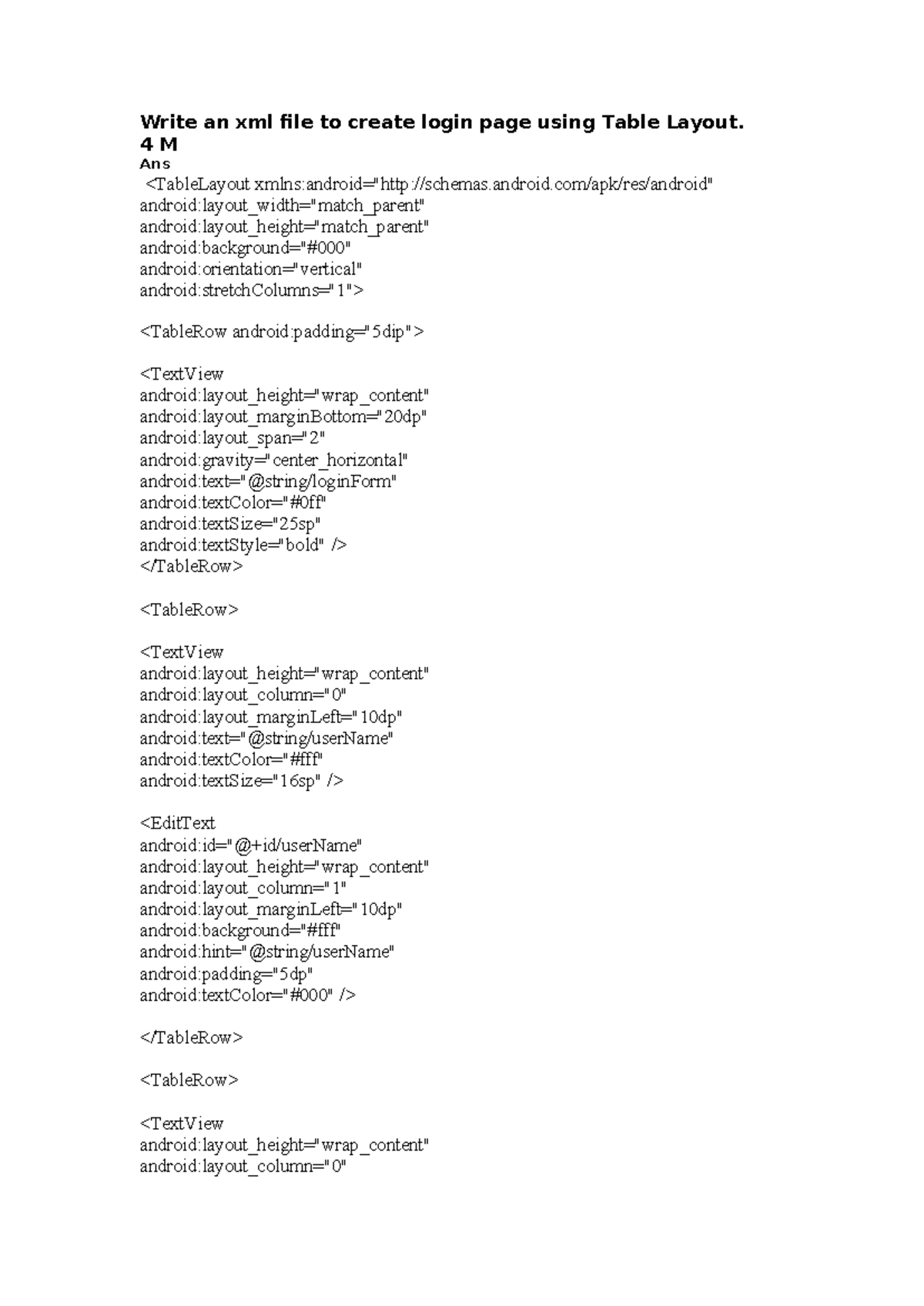 3 - mobile application develop - Write an xml file to create login page ...