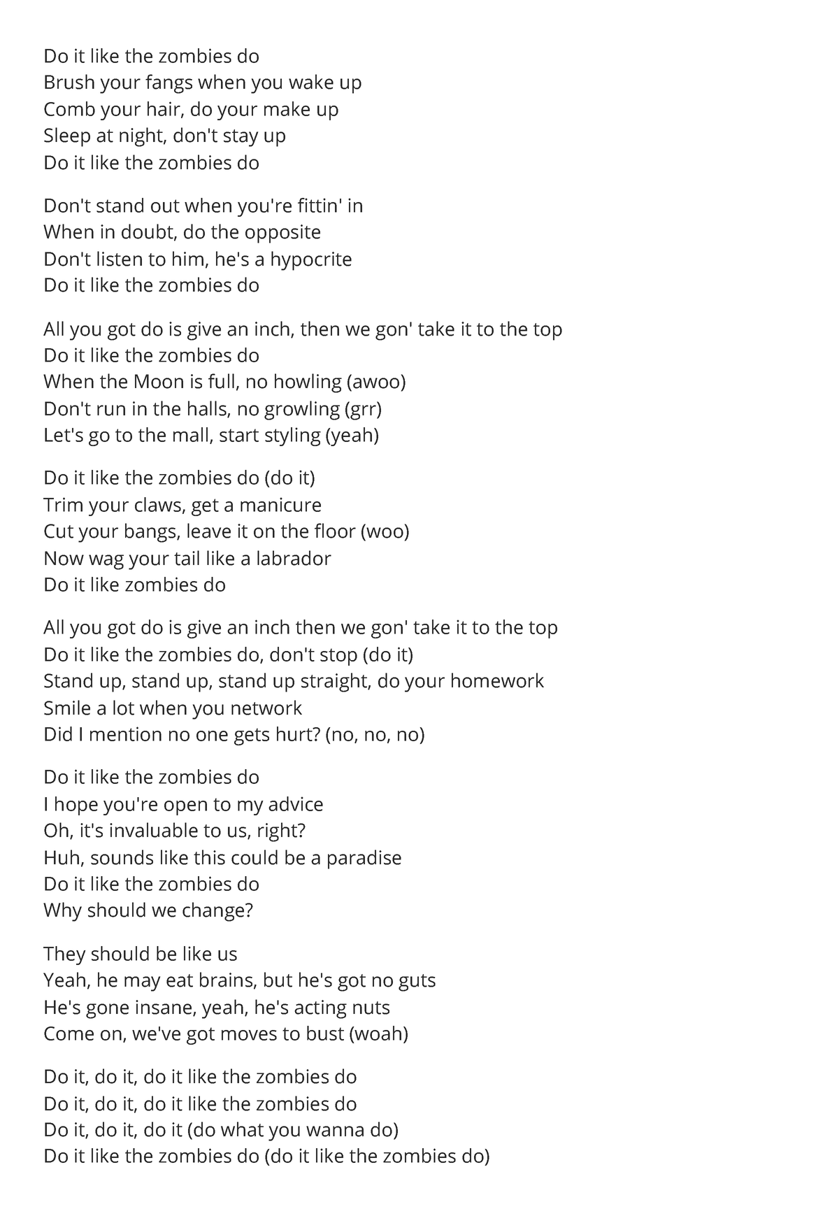 Letra de la cancion - Do it like the zombies do Brush your fangs when ...