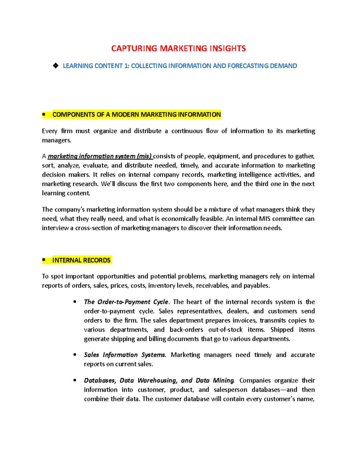 Capturing Marketing Insights - CAPTURING MARKETING INSIGHTS LEARNING ...