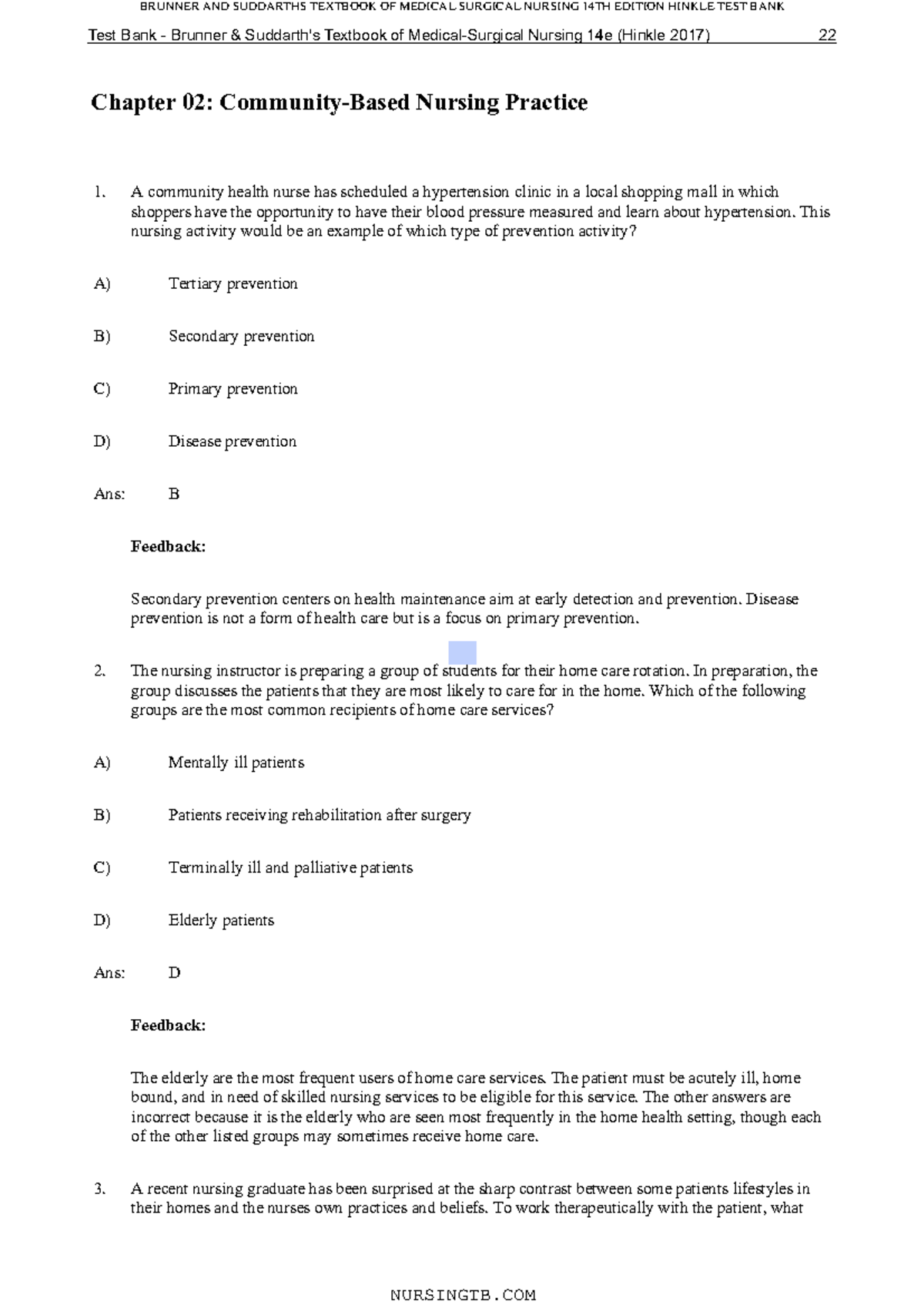 Ch 02 Brunner med surg ch 2 Chapter 02 CommunityBased Nursing