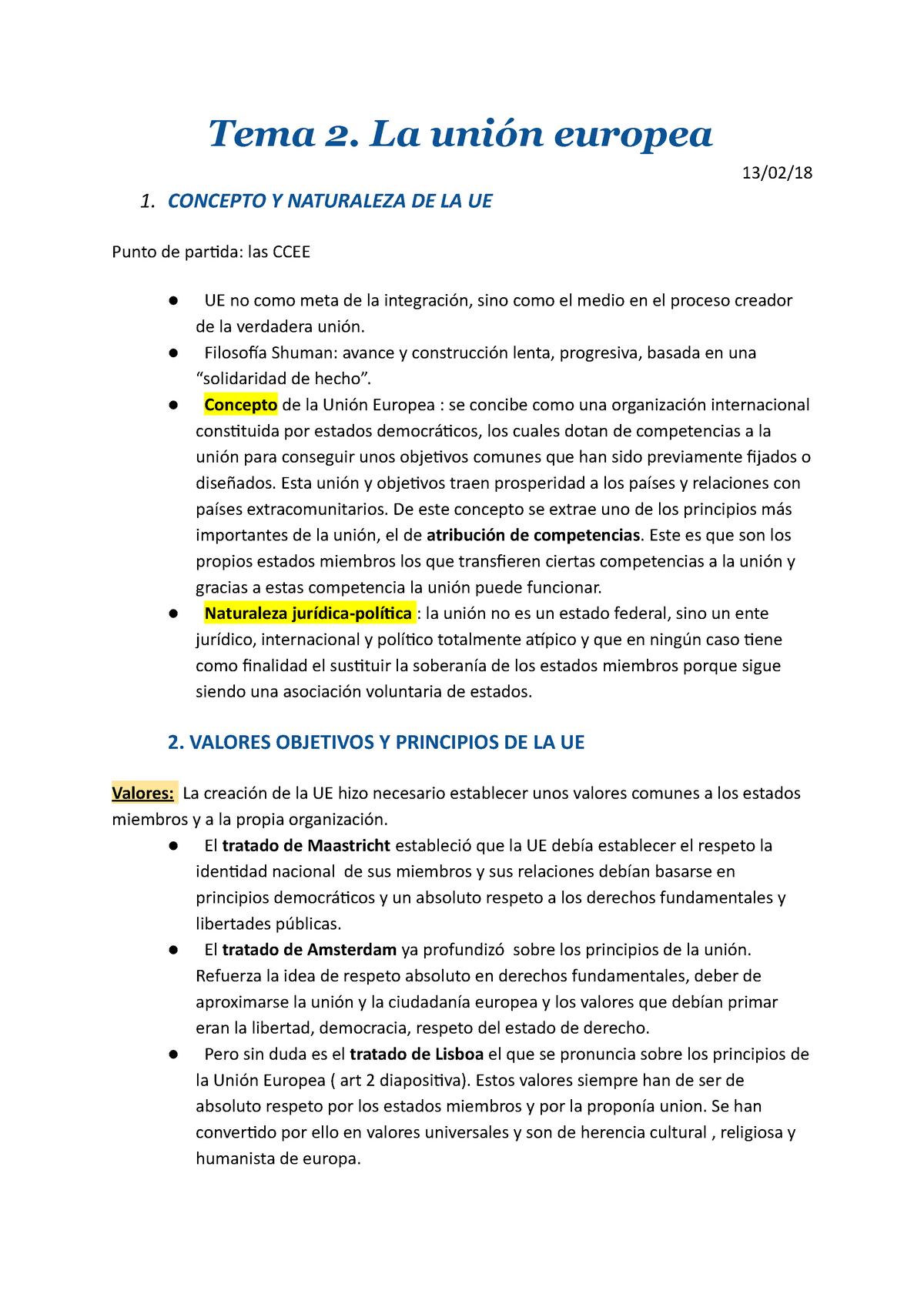 TEMA 2.La Unión Europea - Tema 2. La Unión Europea 13/02/ 1. CONCEPTO Y ...