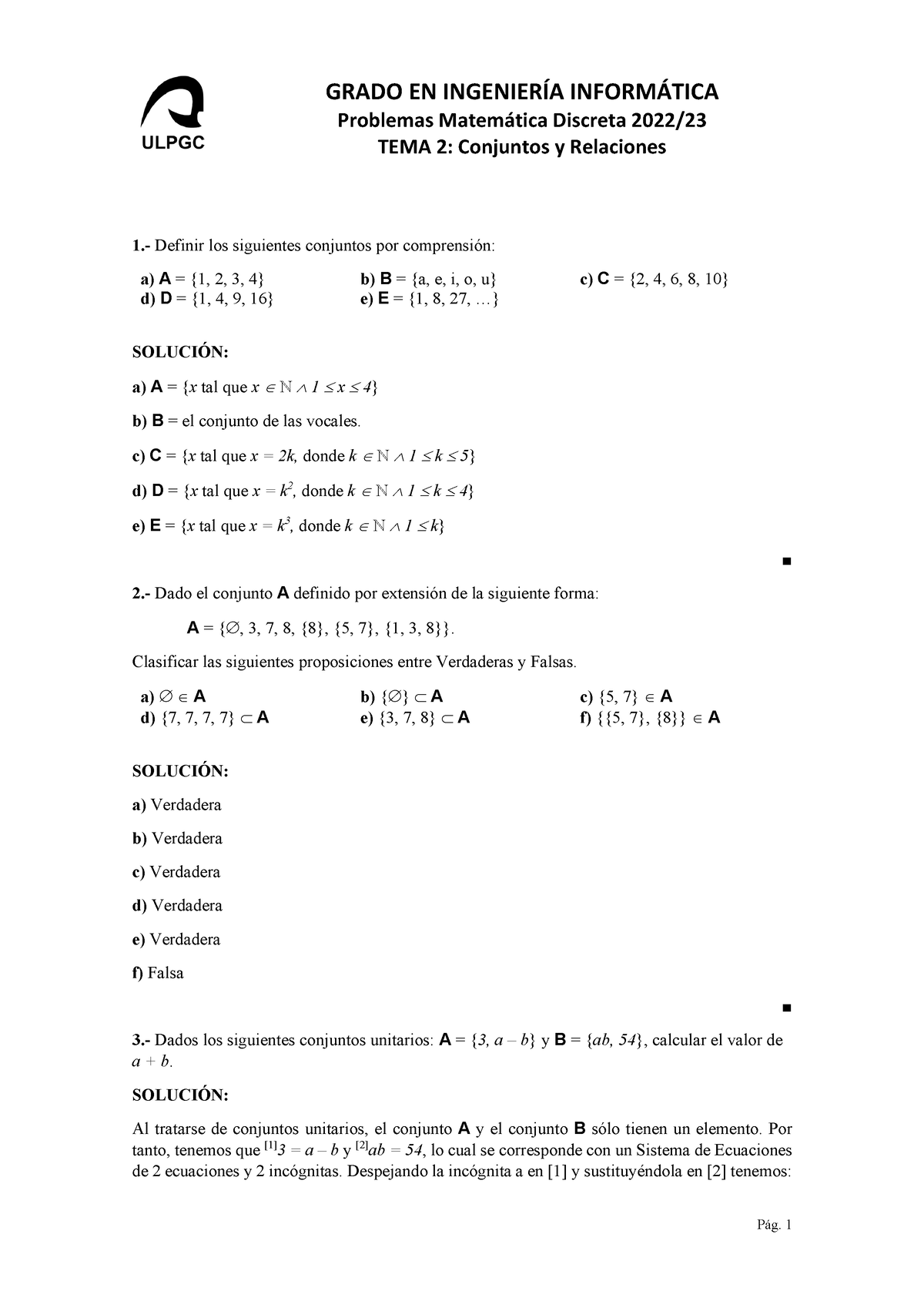 TEMA Ejercicios Matemática Discreta Soluciones Problemas Matemática Discreta