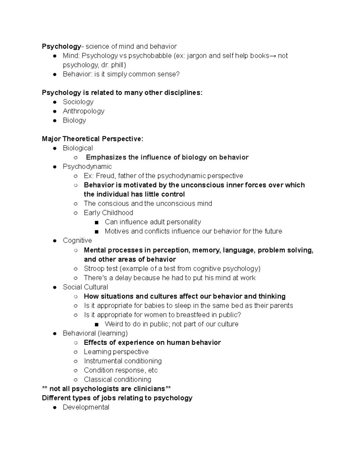 Psych 111 Lec 1 - Psychology- Science Of Mind And Behavior Mind ...