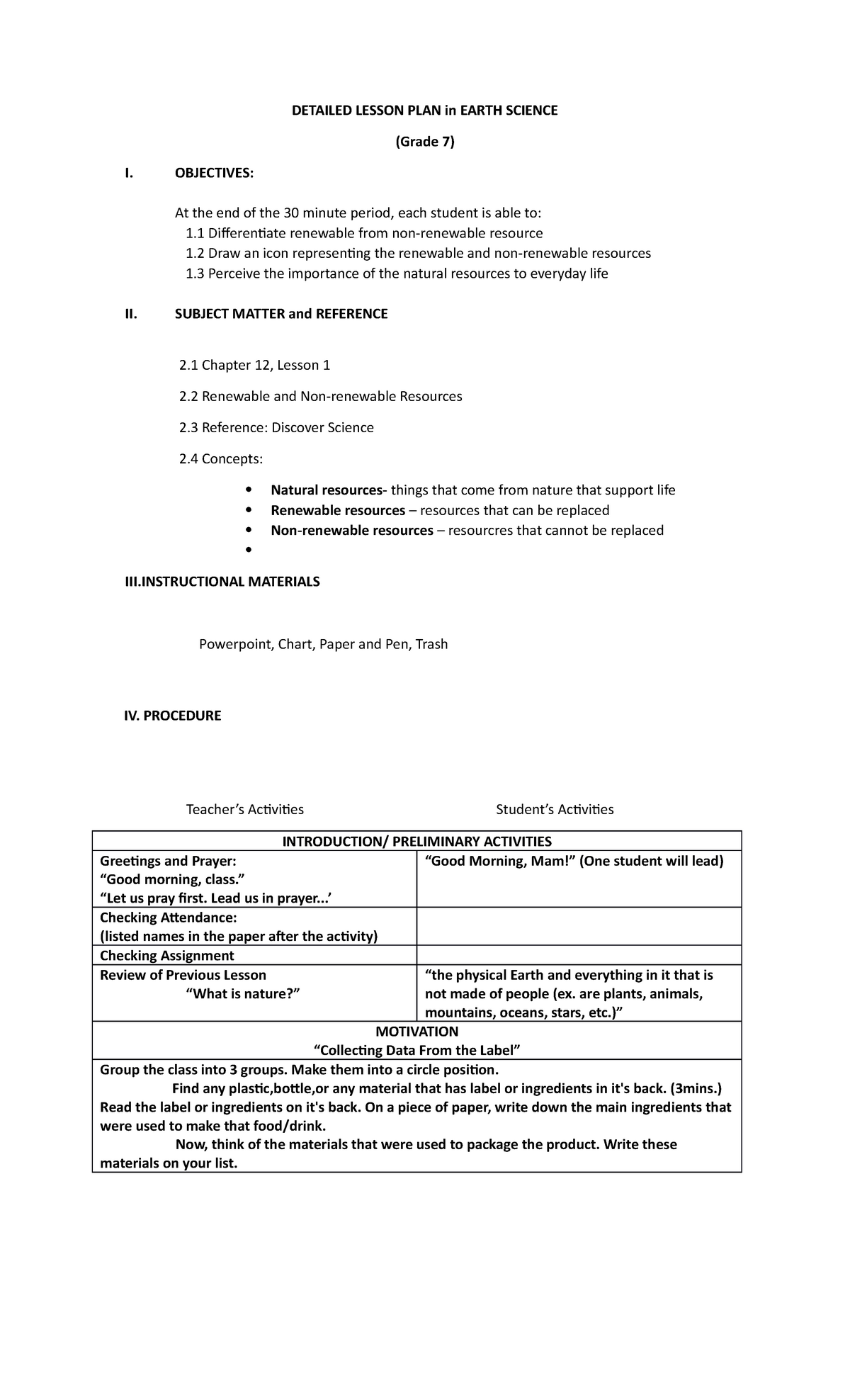 Semi Detailed Lesson Plan In Earth And Life Science The Earth Images ...