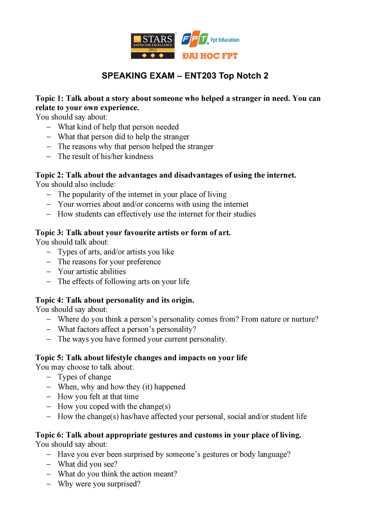 ent203-topics-for-speaking-exam-speaking-exam-ent203-top-notch-2