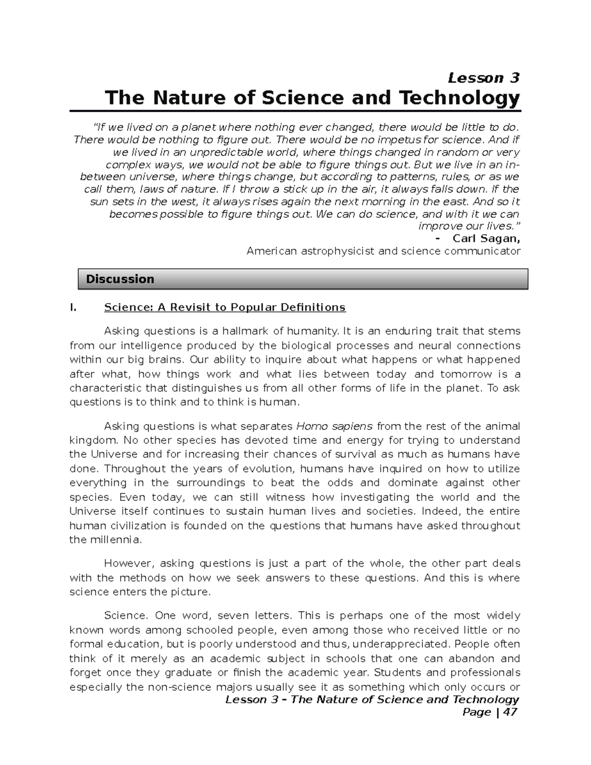 Module 3 The Nature of Science Technology - Lesson 3 The Nature of ...