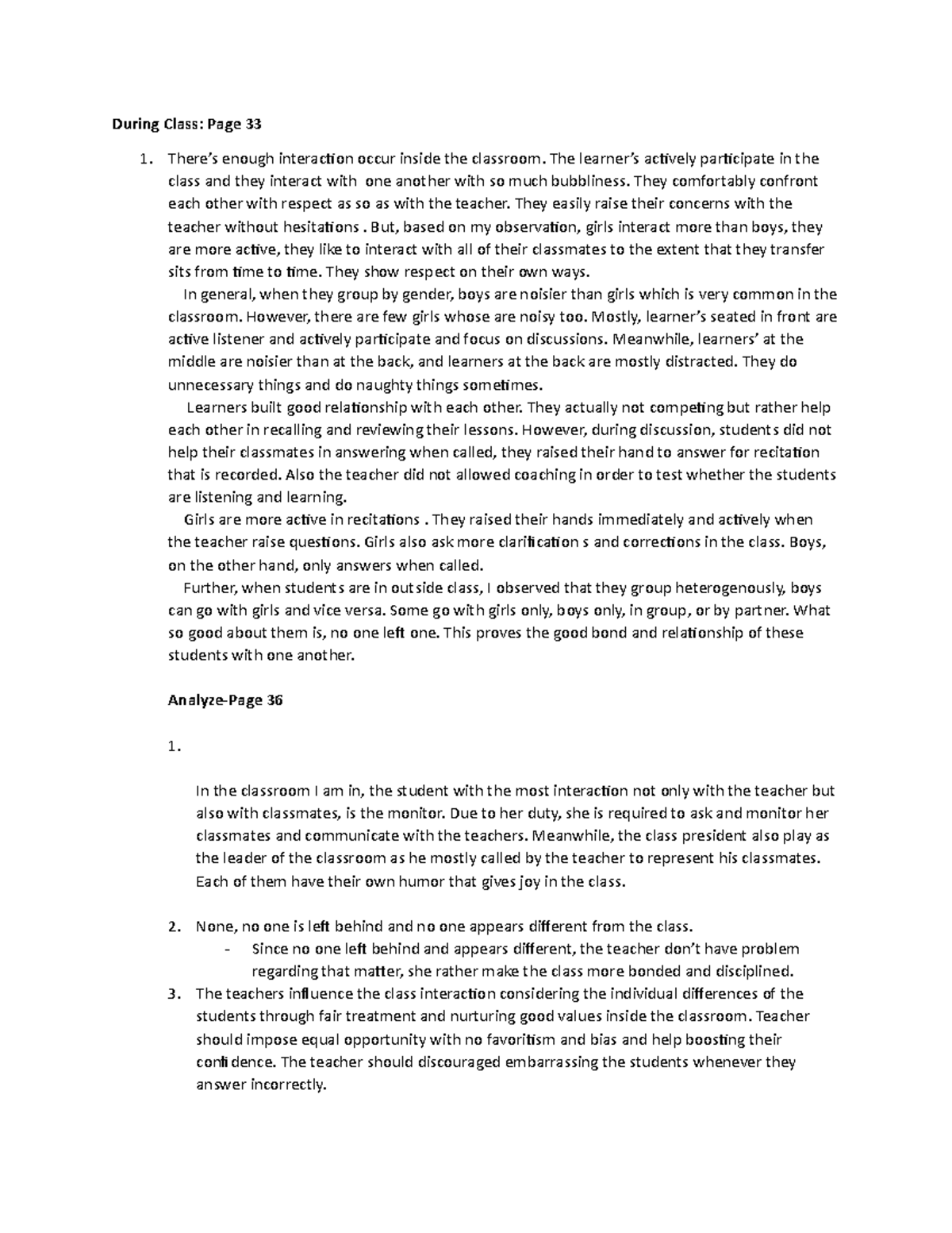 Field Study 1- page 33 - During Class: Page 33 There’s enough ...