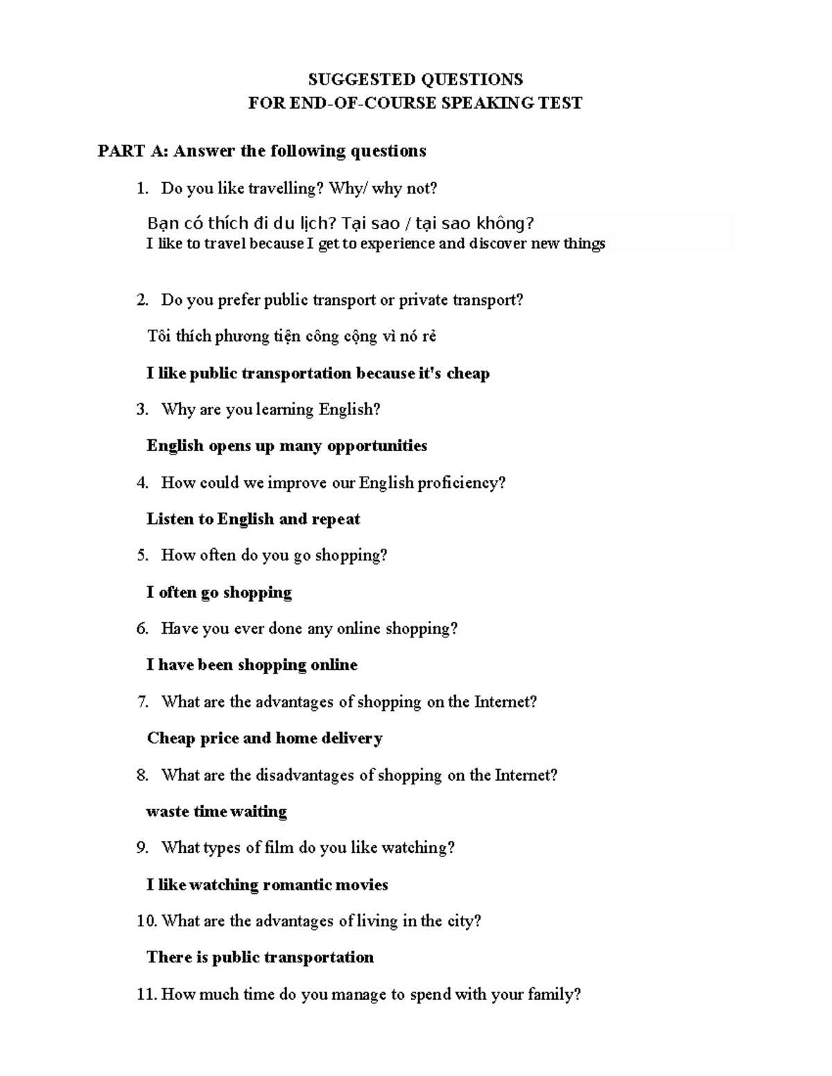 Vấn đấp - vdddd - SUGGESTED QUESTIONS FOR END-OF-COURSE SPEAKING TEST ...