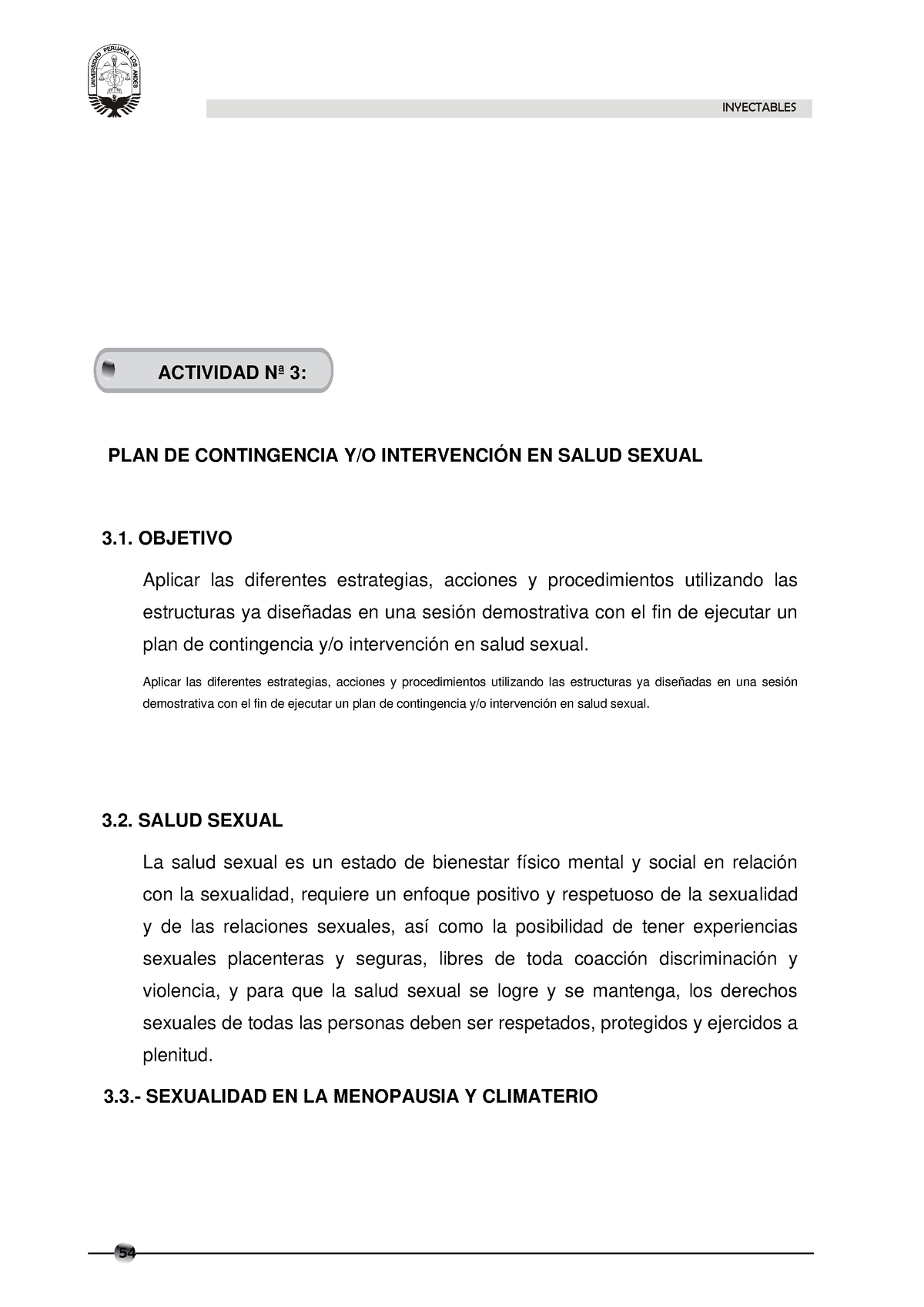 Ooooooooooooooo Plan De Intervencion En La Salud Sexual Inyectables Actividad Nª 3 Plan De 2833