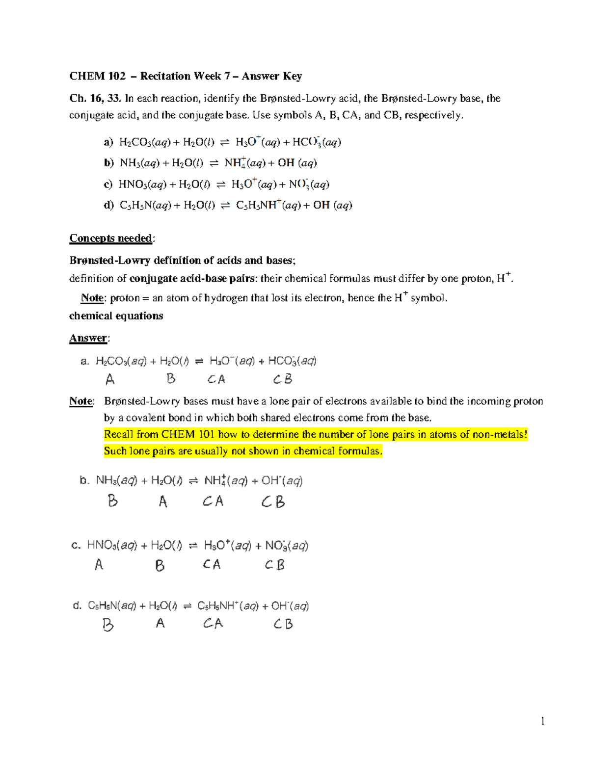 CHEM 102 Recitation Week 7 Answer Key W23 - CHEM 102 – Recitation Week ...