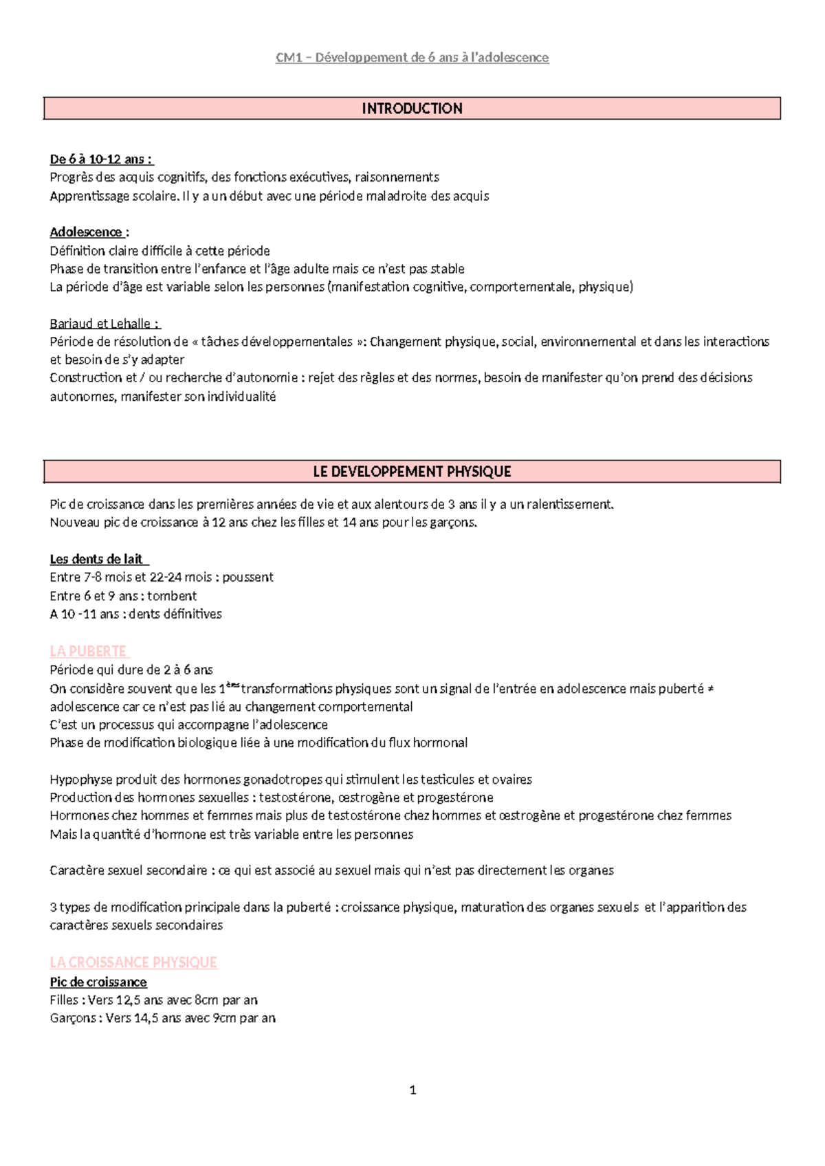 CM1 dev enfants ados - cm1 - INTRODUCTION De 6 à 10-12 ans : Progrès ...