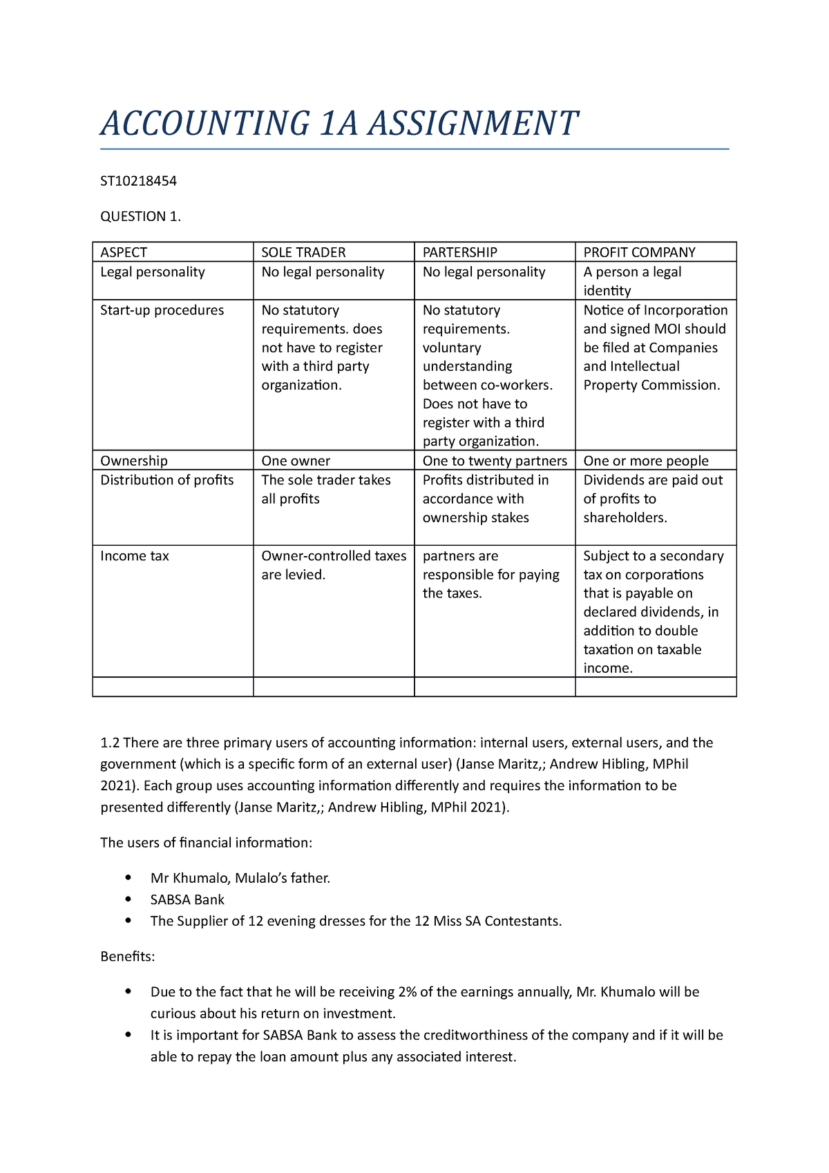 accounting 1st assignment