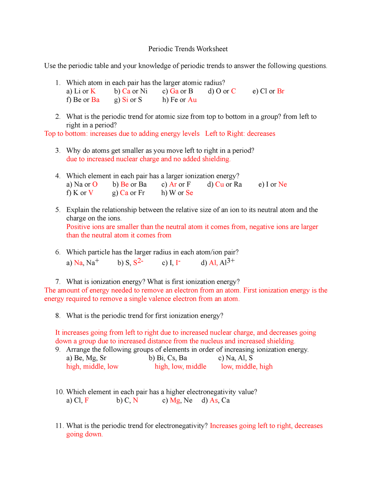 Periodic Table Worksheets The Periodic Table Worksheet Worksheet