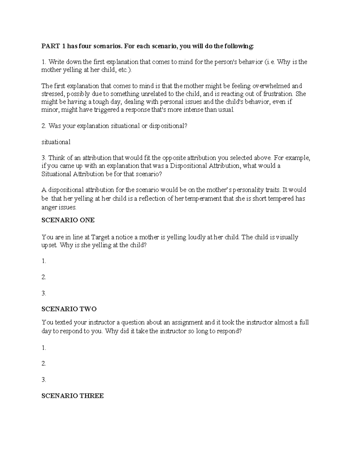 Attribution Assignment Template - PART 1 has four scenarios. For each ...
