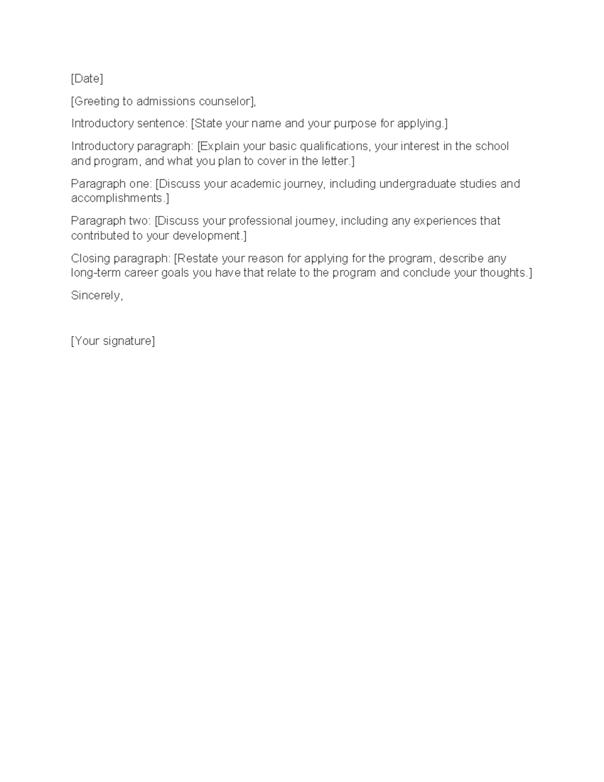 Letter of Intent for Grad School Template 2 - [Date] [Greeting to ...